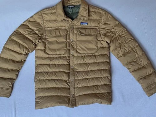 Patagonia Silent Down Shirt Jacket Mens Small S Nest Brown Tan Puffer 27925 FA21 - product listing photo