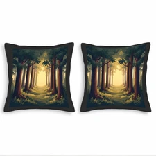 Set of 2 18x18in Throw Pillow Covers-SereneForest Scene Design for Couch Bed Car