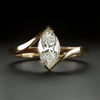 Verlobungsring 2 kt Marquise Lab gezüchtet Diamant D VVS2 IGI 14 K Gold