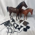 Vintage MARX JOHNNY WEST SET 2 HORSES ACCESSORIES LOT Poncho Thunderbolt Saddle