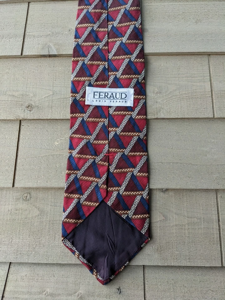 Louis Feraud 男式丝绸红色几何领带,100% 真丝,56 — 第 2/4 张图片