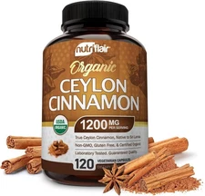 NutriFlair Organic Ceylon Cinnamon Supplement 1200mg, 120 Count (Pack of 1) 