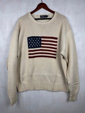 Ralph Lauren Polo Vintage American Flag Ivory Knit Sweater - Size XL