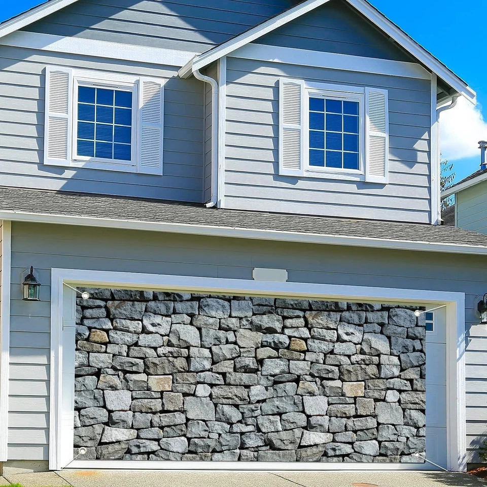 Telón de fondo de pared de piedra grande para puerta de garaje telón de fondo vintage gris roca pared fotografía... Foto 2 de 4