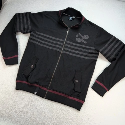 LRG Lifted Research Group Mens XL Black Full Zip Track Jacket Herringbone Stripe - product listing photo