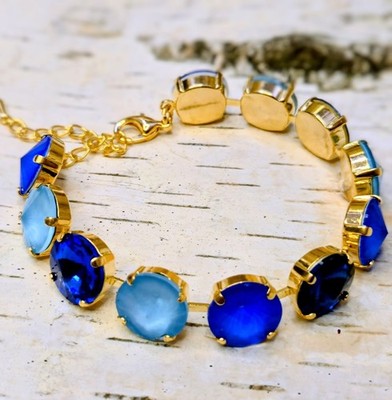 Blue Kamikaze Bracelet W/ Large Premium Crystals In 18k Plated Tennis Bracelet