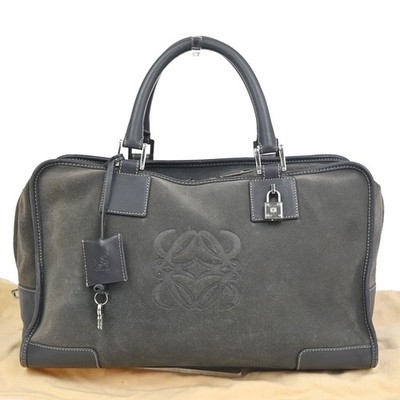 LOEWE Anagram Amazona Boston Hand Bag Suede Leather Dark Gray Spain 83KC758