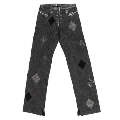 YASUYUKI ISHII Leather Denim Patchwork Pants, Size M, Black mens
