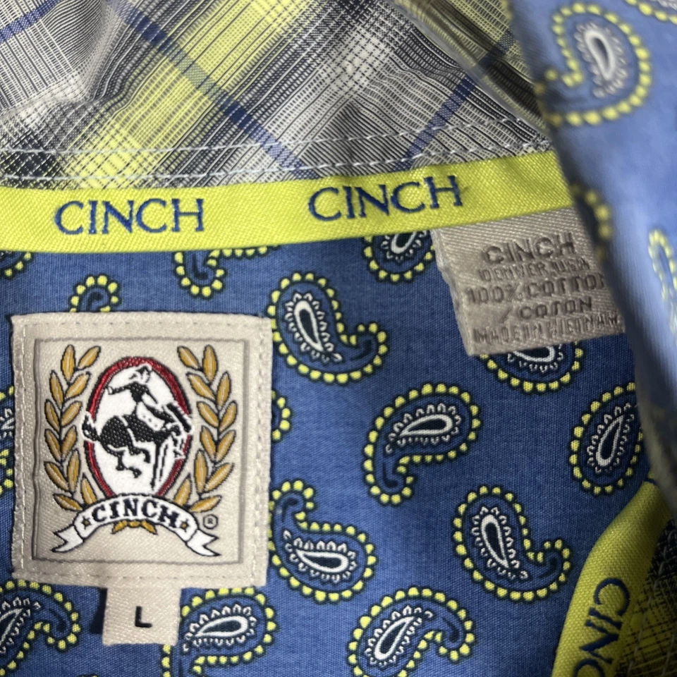 Camisa Cinch Western Hombre Talla L Azul Paisley Abotonada Foto 4 de 4