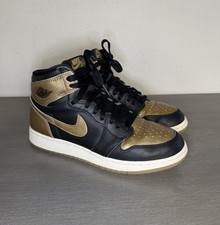 Nike Air Jordan 1 Retro High OG Black Metallic Gold GS 7Y Youth Teens Sneakers