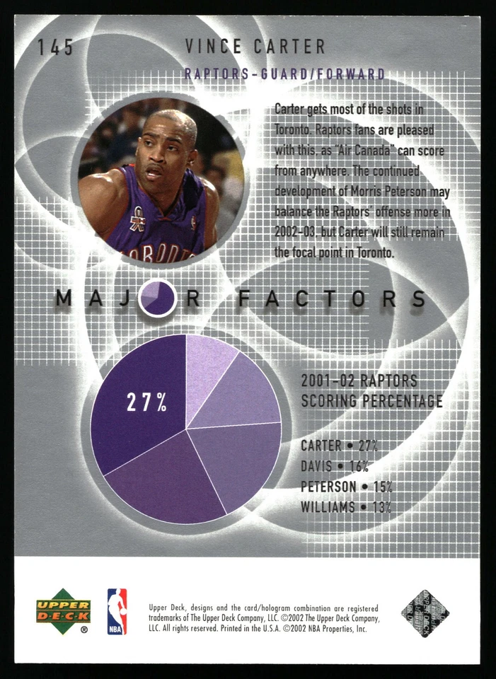 2002-03 Upper Deck Finite #145 Vince Carter #/500 - Image 2 of 2