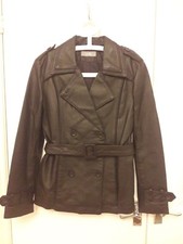 Ladies Wallis Double Breasted Brown Leather Jacket Size 10