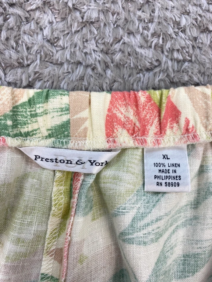 Preston York Suit Womens XL Floral LINEN Jacket Pants Tropical Hawaiian Set Vtg - Image 3 of 4