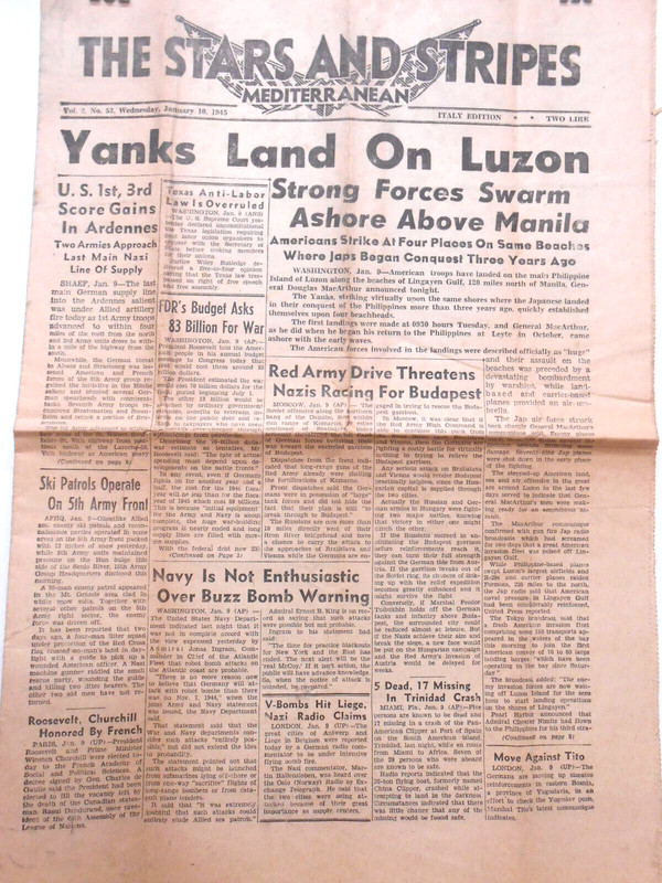 Newspaper Star and Stripes  Yanks Land on LUZON  12th & 15th Airforce  WWII 1945