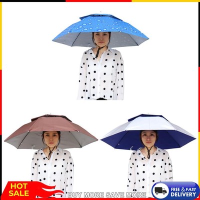 Foldable Head Double Layer Umbrella Hat Outdoor Sun Shade Headwear Fishing Cap