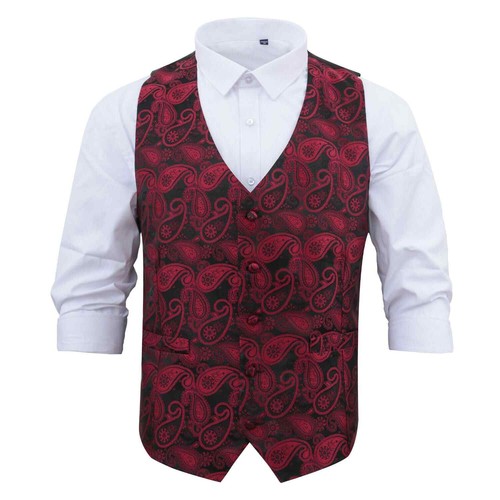 Gilet smoking uomo tessuto paisley bohemien formale matrimonio gilet vestito di DQT - Foto 7 di 18