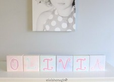 Pottery Barn Kids CANVAS NAME WALL ART PASTEL LETTER BLOCKS Set of 6 OLIVIA 5x5