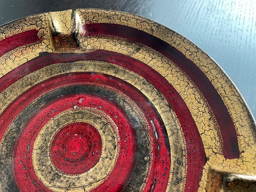 VTG Italian Art Pottery Bitossi Raymor Mid Century Modern Ashtray Gilt Bullseye - Picture 4 of 10