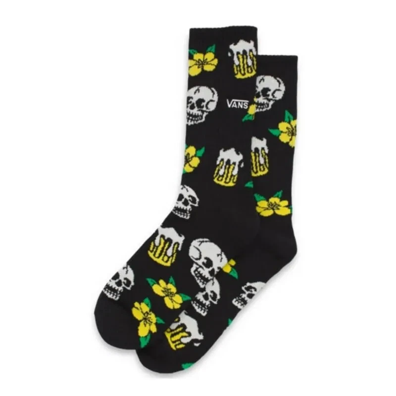 VANS "OFF THE WALL" UNISEX SKATER CREW SOCKS "SKULLS, BEER & FLOWER"