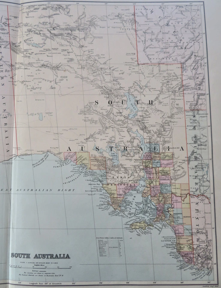 North & South Australia Adelaide c. 1896 Stanford large scarce detailed map - Image 3 of 4