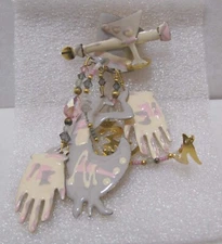 LUNCH AT THE RITZ 1985 Enamel Top Hat Gloves Dancer Cocktail Brooch Pin