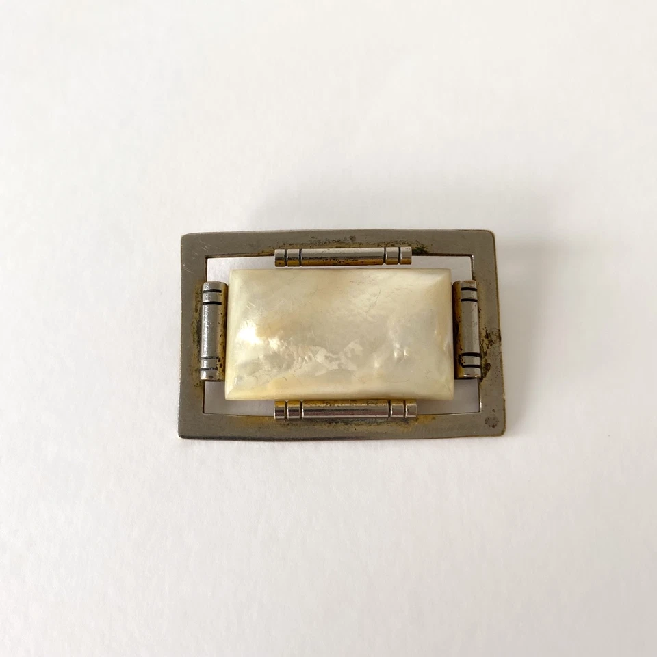 Broche Art Déco De Jakob Bengel, Metal Cromado Y Nácar - Años 1930 - Imagen 2 de 4