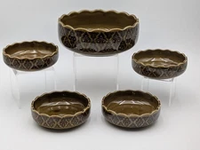 Vtg MCM Serving Bowl Soup/Salad/Dessert & 4 Individual Bowls Japanese 