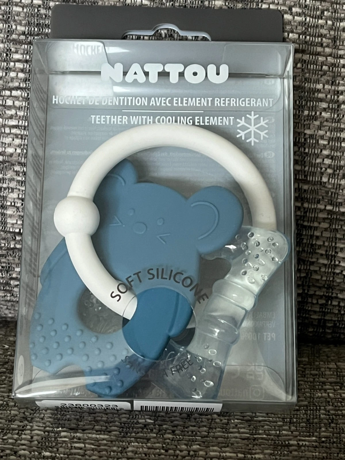 Nattou Blue Mouse Clear Cooling Square Baby Silicone Teether New