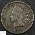 1908 S Indian Head Copper Cent 1C - Indian Cent - Popular Key Date - Indian Cent