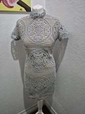 Boohoo Ladies bodycon dress grey crochet size 12 40 smart holiday wedding 