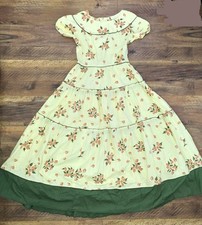 70s Prairie Yellow Floral Maxi Dress Full Circle Skirt Cottagecore Sash Waist S