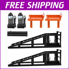 5 Ton Hydraulic Car Ramps Heavy Duty Vehicle Lift w/ Reflective Strips 9.8"-15"