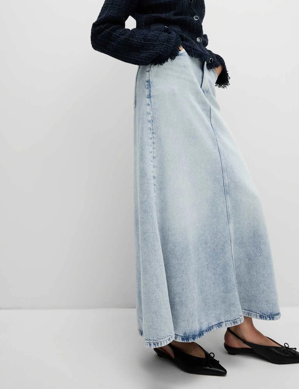 Marks & Spencer Womens Cotton Maxi A Line Skirt in Light Indigo - M&S