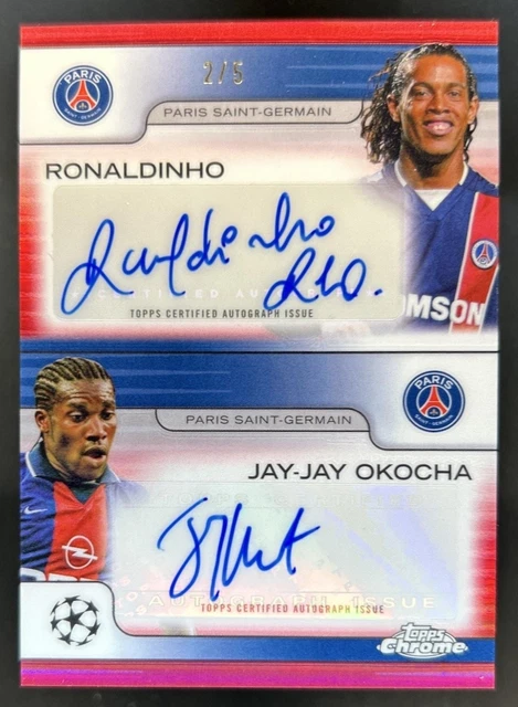 2024-25 Topps Chrome UEFA Jay-Jay Okocha Ronaldinho Dual Auto Red Refractor #/5