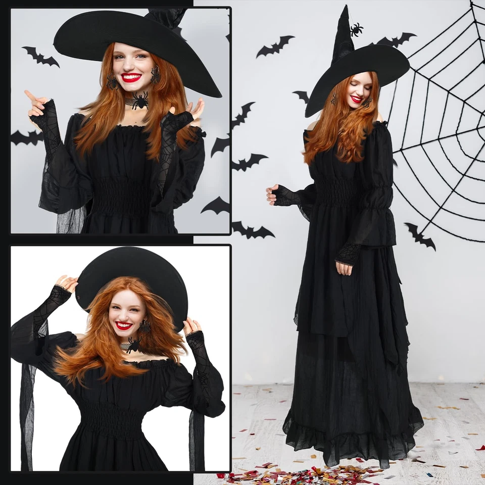5 Pcs Halloween Witch Costume Women Including Gothic Witch Dress with Hat Lon... - Image 3 of 4