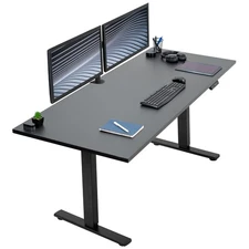 VIVO Electric 71” x 30” Square Corner Desk, Black Table Top, Black Frame