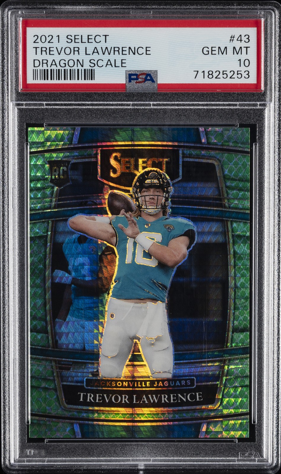 2021 PANINI SELECT DRAGON SCALE #43 TREVOR LAWRENCE ROOKIE RC 60/89 PSA 10