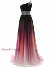 New One Shoulder Beaded Chiffon Bridesmaid Dress Long Evening Prom Dresses