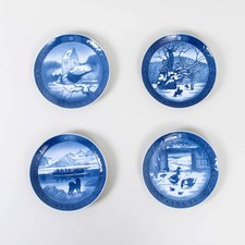 Set of 4 Royal Copenhagen Christmas Plates 1966 to 1969 Blue White Danish 7.25