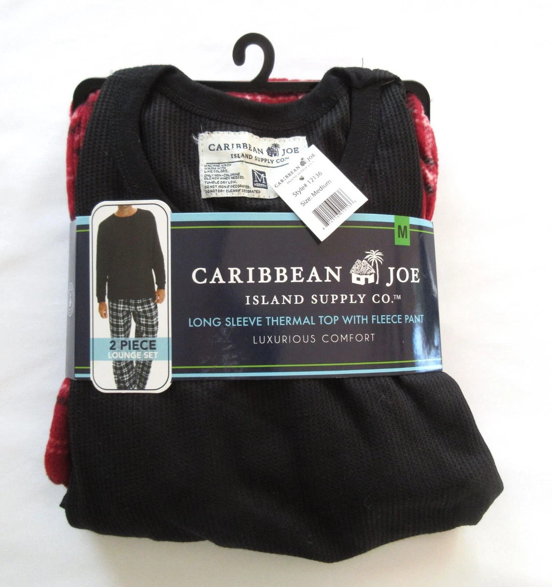 Caribbean Joe Men s 2 Pc Pajamas Black Red Plaid Sz M Medium