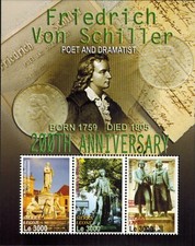 Sierra Leone 2005 - Poet Friedrich Von Schiller Sheet Of 3 Stamps Scott 2794 Mnh
