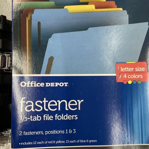 Office Depot Fastner 1/3 Tab File Folders S9