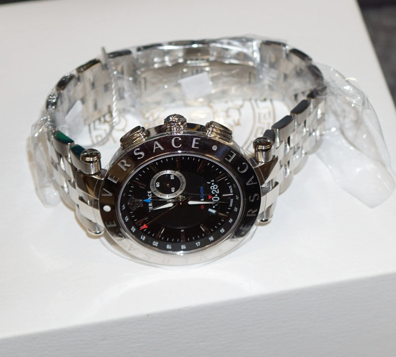 OROLOGIO UOMO VERSACE 29G99D009 S099 V RACE QUADRANTE NERO ACCIAIO INOX GMT SVEGLIA 46MM