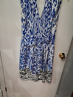 ellen blue and black dress Ellen Tracy Colorblock Sheath Dress 8 Blue Black Lined Sleeveless Zip Round Neck