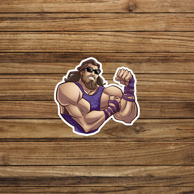 Muscle Man Wrestler Cartoon Sticker - Flexing Macho Wrestler #1579