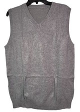 Men's Business Grey V-Neck Sleeveless Sweater Vest Pullover Size Large