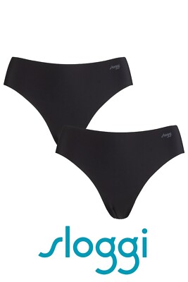 Women's Sloggi Zero Feel Tanga Knickers Seamfree Flat No VPL Black - 2 Pair Pack