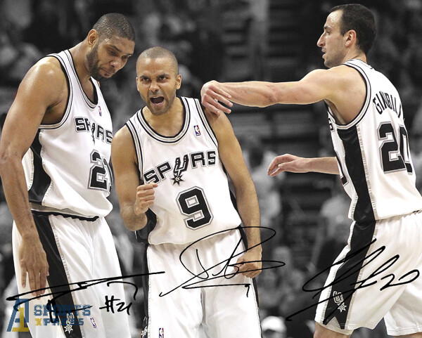 Tim Duncan Tony Parker Manu Ginobli San Antonio Spurs Signed Photo
