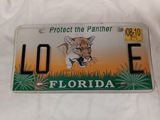 Florida Car License Plate - Protect the Panther - Vanity "LO E" - 2010