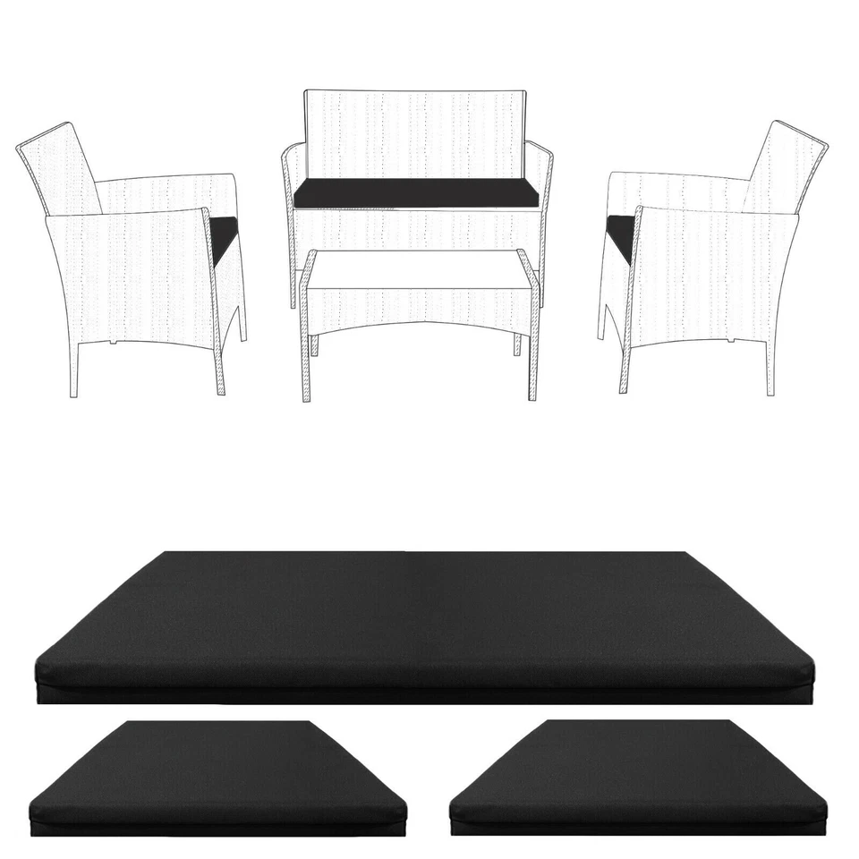 3pc Replacement Cushions Set to fit Rattan Garden Furniture Chairs Sofa Patio - Image 3 of 4